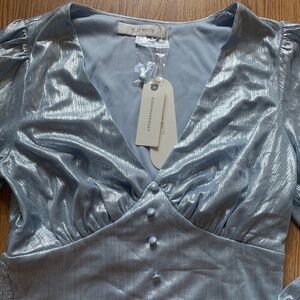 Anthropologie Blue Shiny Long Sleeve Blouse